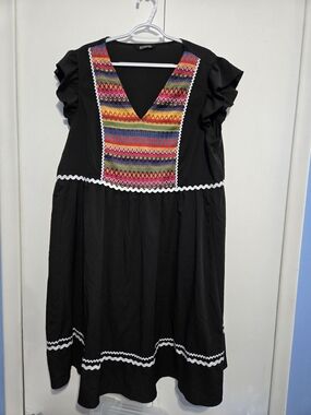 BloomChic Embroidered Dress Black Boho Flutter Sleeve V Neck Plus Size 18/20